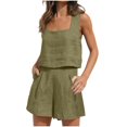 thumbnail image 1 of Womens 2 Piece Outfits Linen Square Neck Crop Tops Short Set 2023 Lounge Matching Sets Trendy Clothes Beach Summer, 1 of 8