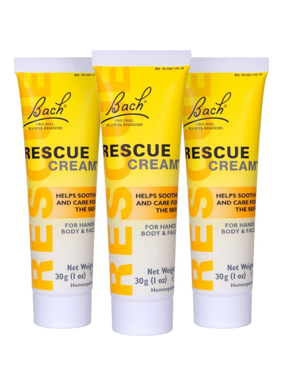 Bach Rescue Cream, Hydrating DNF2Skincare for Hands, Body and Face, Shea Butter, Homeopathic Stress Relief Flower Essences, Fragrance-Free, Paraben-Free, 3 Pack, 30g Ea