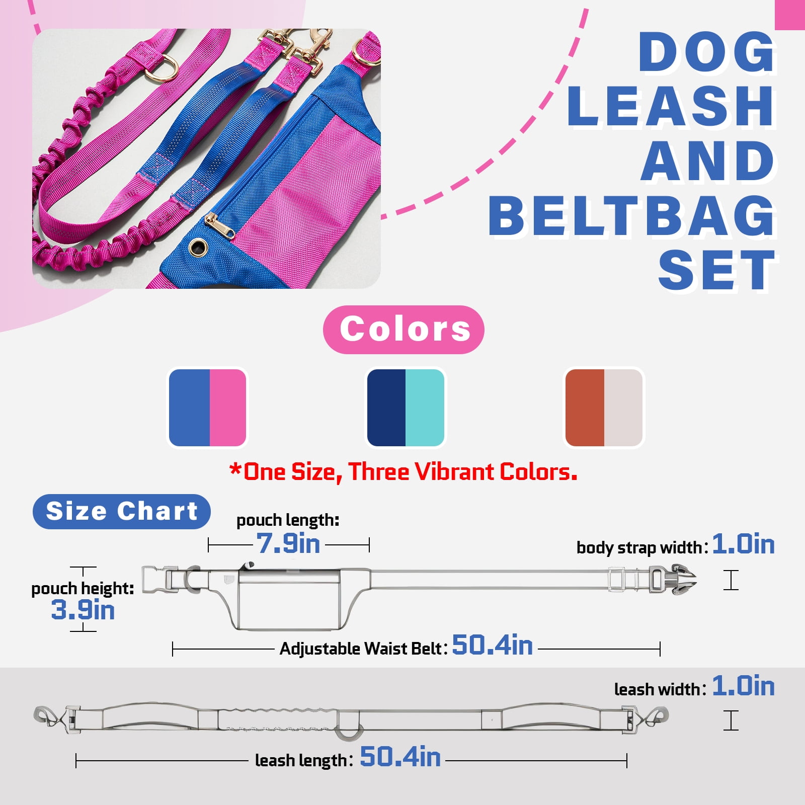 Tirevt Hands-Free Dog Leash: Versatile Color-Block Bungee for Large & Multi-Dog Walking, Modular Tech-Pouch, Sponge-Padded Waist Belt for Running, Hiking & Urban Strolls