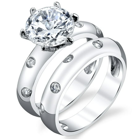 2.50 Carat Round 2 Piece Sterling Silver 925 Engagment Ring Wedding Bridal Set Bands W/ Cubic Zirconia