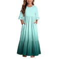 thumbnail image 2 of Girls Boho Tiered Maxi Dress with Pockets Ombre Summer Casual 3/4 Sleeve Mint Green,Size 9-10 T, 2 of 7