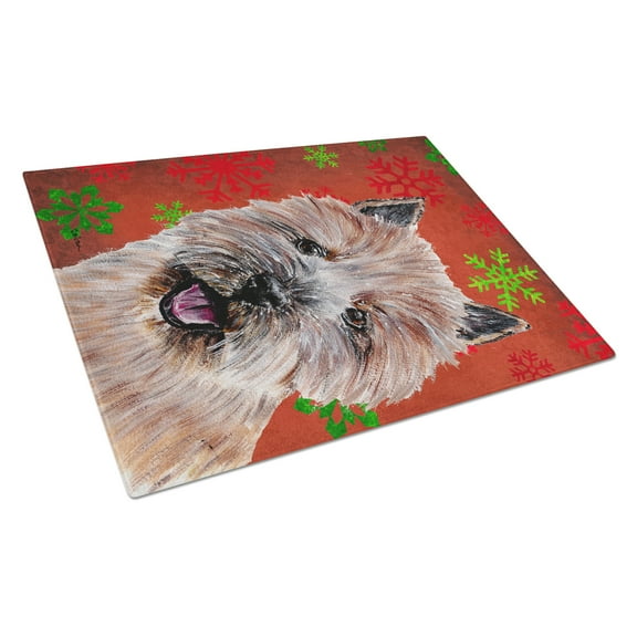 Norwich Terrier Red Snowflakes Holiday Glass Cutting Board Large