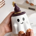 thumbnail image 5 of Nmdmisc Halloween Mugs,Mark Cup,450ml Ceramic Ghost Mug with Witch Hat Lid, Cute Coffee Mug for Home Office Halloween Novelty Decoration (Blink Ghost), 5 of 7