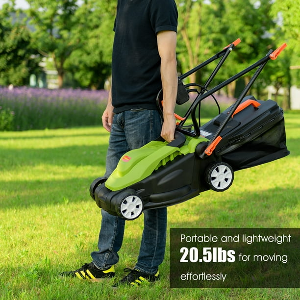 Costway 14 Inch 12Amp Lawn Mower w Folding Handle Electric Push Lawn Corded Mower Green Walmart