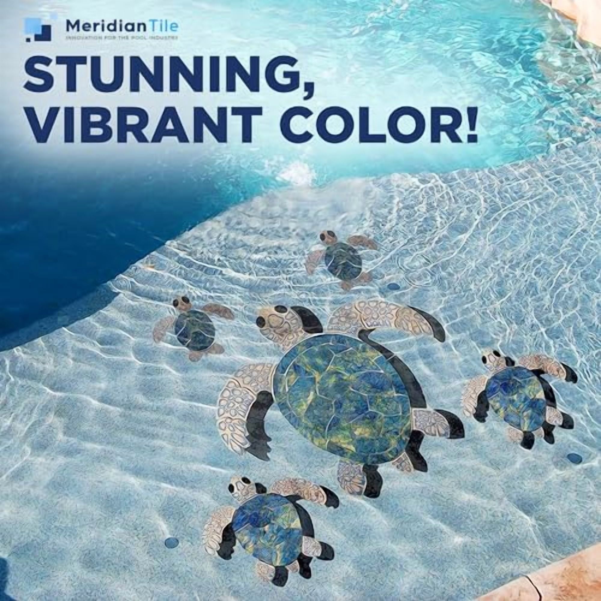 Aquatic Custom Tile Green Sea Turtle Family Porcelain Pool Mosaic Tiles, Underwater Swimming Pool Mosaics for Bottom of Pool, MADE IN USA - 5 PC/SET, 1 Large (24"), 2 Medium (9.5"), 2 Small (6")