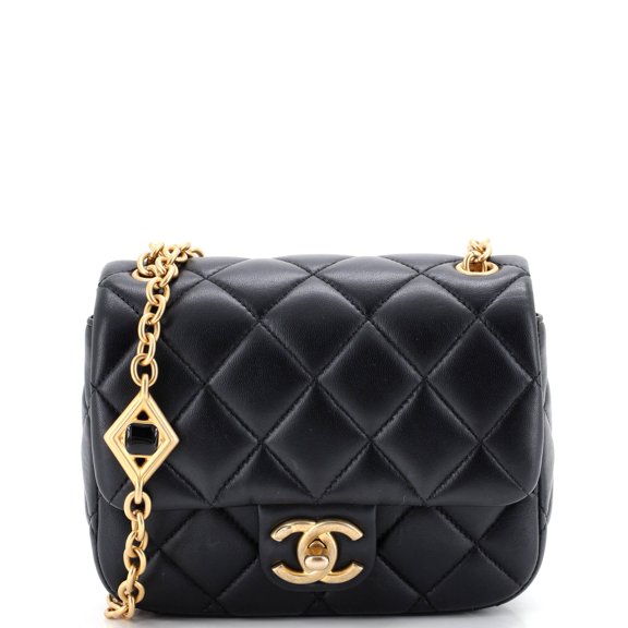 Pre-Owned CC Enamel Pearl Charm Me Square Flap Bag Quilted Lambskin Mini By Rebag