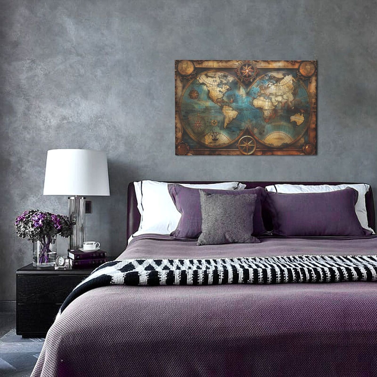 12x18 inch Canvas Hanging Picture Painting Retro Earth Map,Funny Study Canvas Decor Accessory,Indoor Bedroom,Man Cave,Tavern,Study Wall Decor Oil Painting&nbsp;Art Prints,For Retro Art Lover Gift