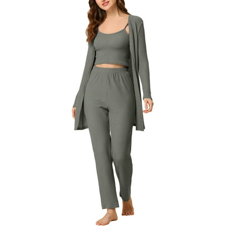 

cheibear Womens Knit Lounge Sleepwear Pants Shrug Cardigan 3ps Pajama Set