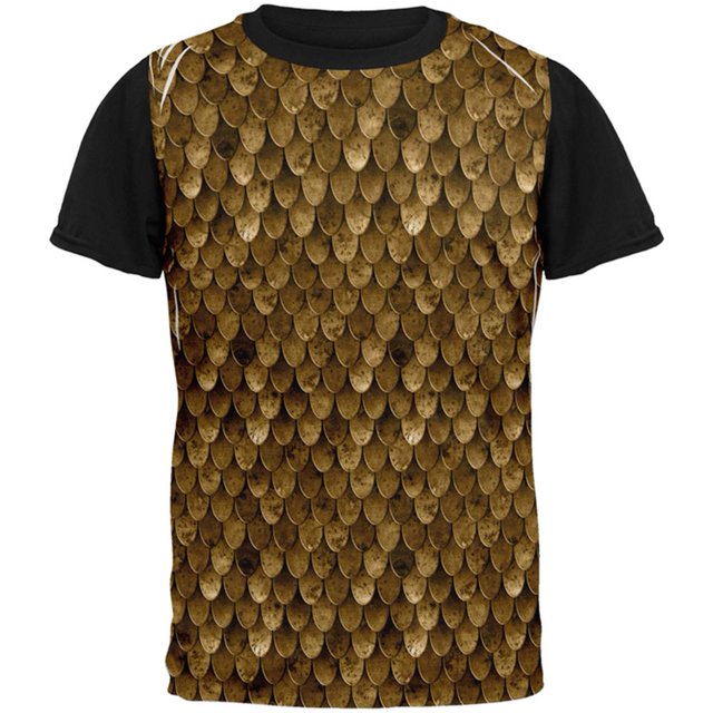 Halloween Bronze Scale Mail Armor Costume All Over Mens Black Back T Shirt