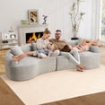 thumbnail image 3 of Timbernest Sectional Couch, 110" Curved Chenille Sleeper Sofa, 4 Seater Modular Sectional with 4 Pillows for Living Room, Gray, 3 of 10