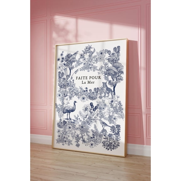 Coastal Delft Blue Wall Art Vintage Apartment Decor French, Unframed Poster