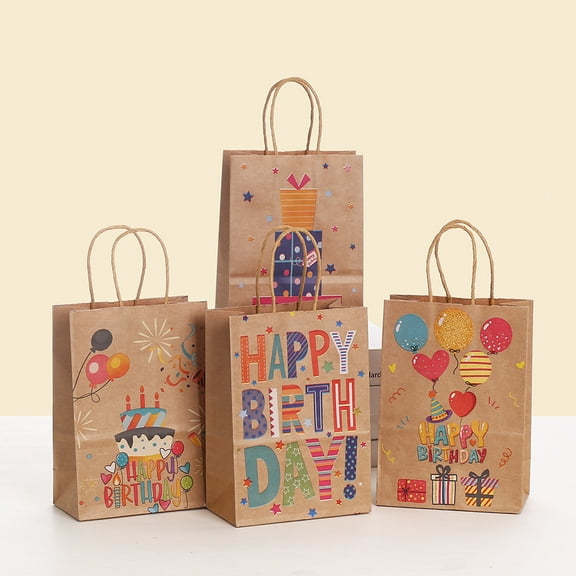 Birthday Party Gift Kraft Paper Tote Bag Cartoon Pattern Printed Gift Bag Universal Packaging Bag Wholesale