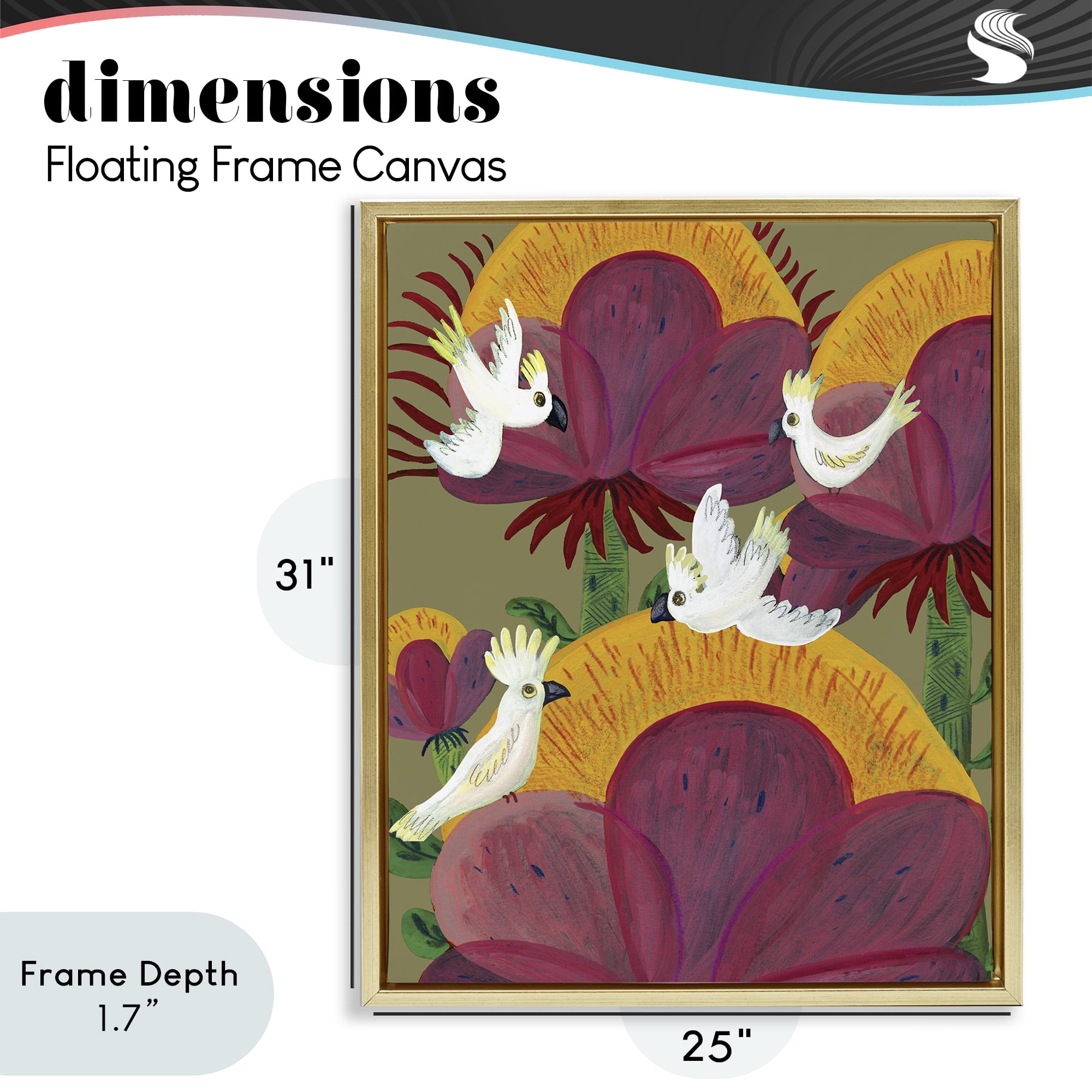 Stupell Industries Tropical Cockatoos & Plants Gold Framed Floater Canvas Wall Art, design by Kay Widdowson