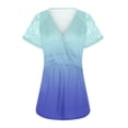 thumbnail image 4 of RYRJJ Women's Plus Size Dressy Tops Sexy Wrap Shirt Contrast Lace Short Sleeve Tunic Top V Neck Low Cut Cute Blouse(Blue,XXL), 4 of 5