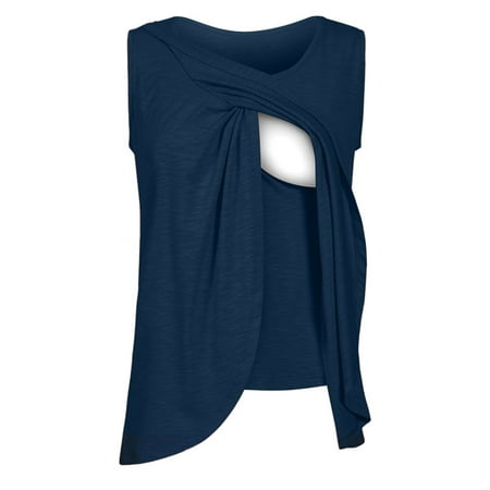 Maternity Sleeveless Wrap Tuscom Women's Maternity Nursing Wrap Top Cap Sleeveless Double Layer Blouse T Shirt ()