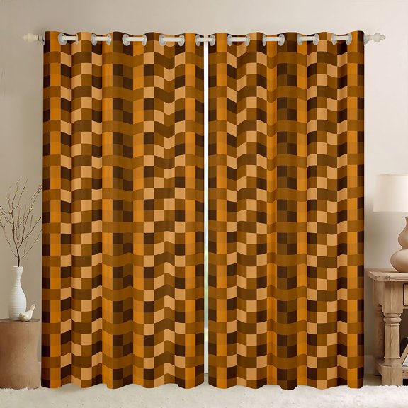 Feelyou Pixelated Blocks Miners Curtains Pack of 2 (52x84 Each), Rectangle Window Curtains