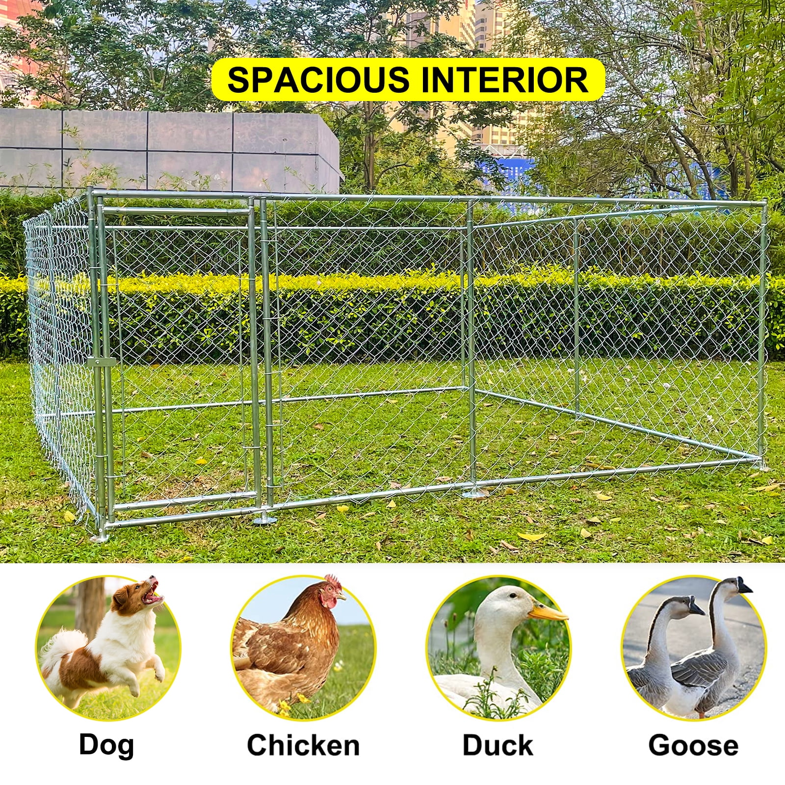 Guriches 10ft x 10ft x 4ft Metal Dog Kennel Outdoor Pet Enclosure, Steel Chicken Coop with Lockable Door, Large Exercise Pen for Dogs, Rabbits, Ducks & Hens