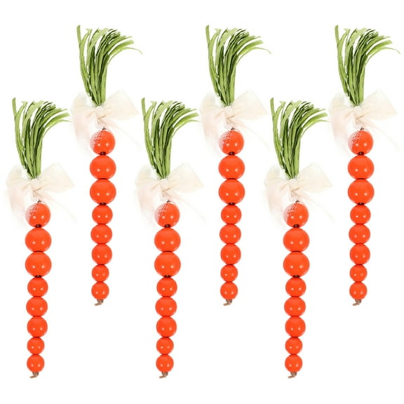 OUNONA 6Pcs Carrot Wooden Bead String Easter Beaded Garland Easter Decor Wood Bead Pendant Rustic Wood Bead Hanging Ornament Festival Wall Decor