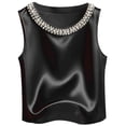 thumbnail image 4 of Womens Tank Tops Women's Elegant Solid Satin Pearl Round Neck Sleeveless Camisole Camisoles for Women Black S, 4 of 4