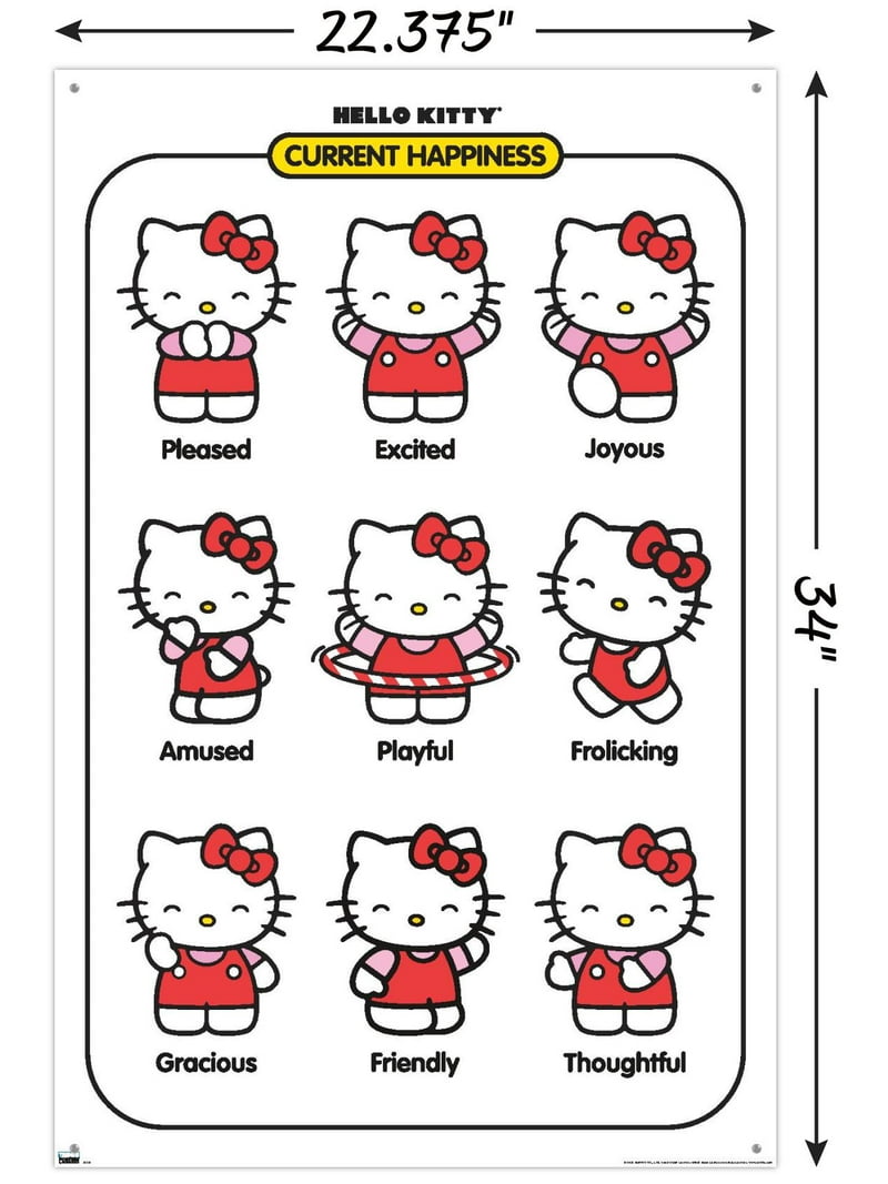 Hello Kitty - Current Happiness Wall Poster with Push Pins, 22.375