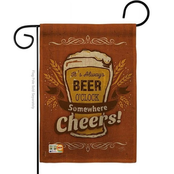 Breeze Decor BD-BV-G-117038-IP-DB-D-US16-BD 13 x 18.5 in. Its Always Beer O Clock Burlap Happy Hour & Drinks Beverages Impressions Decorative Vertical Double Sided Garden Flag
