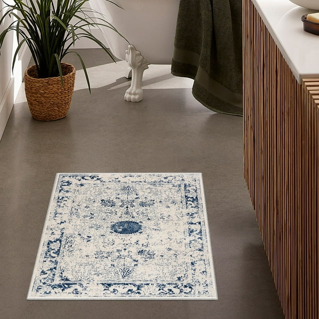 Rug Branch Naveen 2' x 3' (2' x 3'3") Navy Blue/Cream Floral Medallion Indoor Doormat Rug, Contemporary, Medium Pile, Stain-Resistant Entry Carpet - Front Door, Mudroom, Hallway and Kitchen