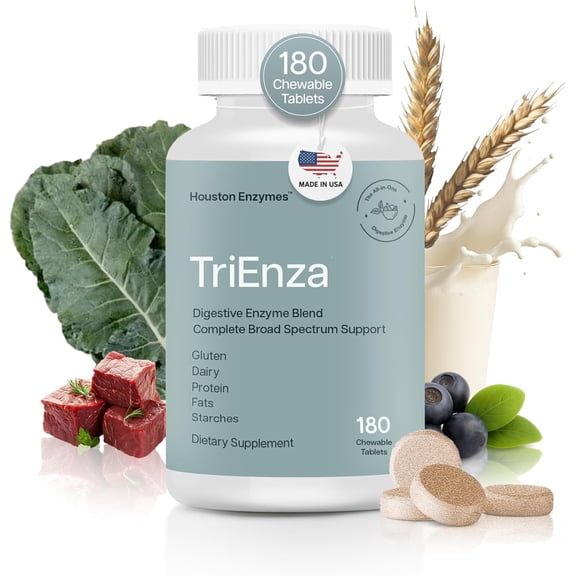 Houston Enzymes TriEnza - Broad-Spectrum Enzyme for Digestive Health Support - 180 Chewable Tablets