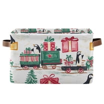 Yayeee Canvas Storage Basket with Handles for Shelves Fabric Bins Closet Organizer, Christmas Train