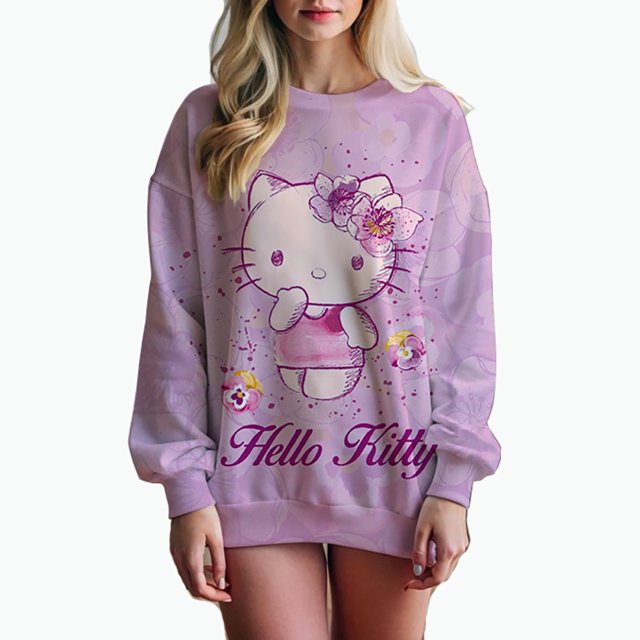 Sudadera con capucha para mujer, con estampado de HELLO KITTY, manga larga, talla grande, informal, para otoño, y2k