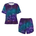 thumbnail image 5 of Wukai Purple and Green Glitter Women's Pajama Set,Short-Sleeve Top and Shorts with Elastic Waistband and Pockets for Loungewear, Yoga, and Casual Wear-Small, 5 of 8