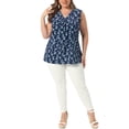 thumbnail image 2 of Agnes Orinda Plus Size Floral Blouse Sleeveless Tank Top for Women Comfortable and Stylish 4X Navy Blue, 2 of 6
