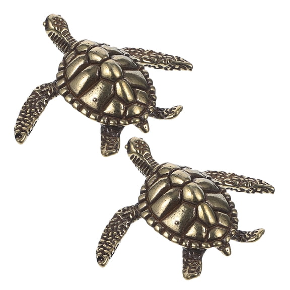 HONMEET 2Pcs Brass Turtle Figurines Small Vintage Animal Desktop Sculptures Decorative Collectible