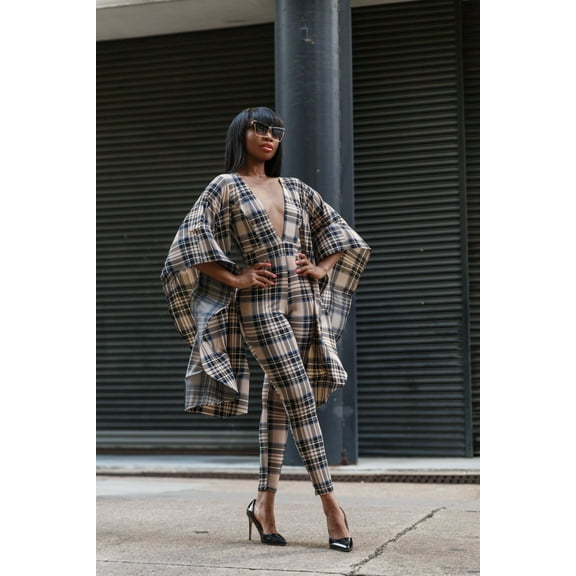 Solange Batwing Plaid Jumpsuit
