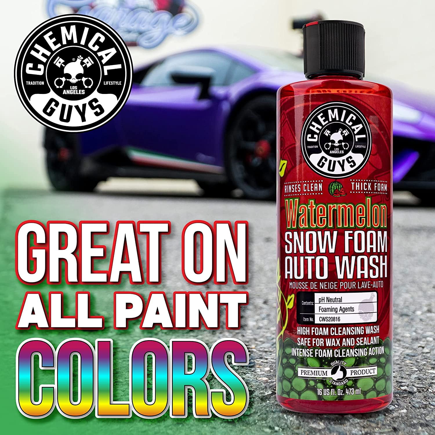Chemical Guys CWS208 Watermelon Snow Foam Car Wash Soap (Works with Foam Cannons / Guns or Bucket Washes) Safe for Trucks, Motorcycles, RVs & More, 128 fl oz (1 Gallon), Watermelon Scent
