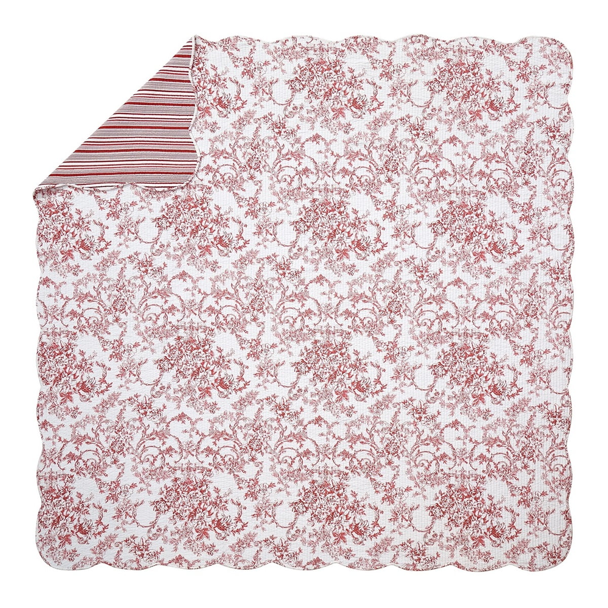 Modern Heirloom Garden Toile Red 3-Piece Reversible Quilt Set, King