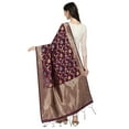 thumbnail image 2 of AlchemicLiving Women's Woven Banarasi Silk Floral Wine Dupatta with Thread Work and Zari Motifs - Beautiful Chunni for Girls - Size: 1M x 2.5M, 2 of 2
