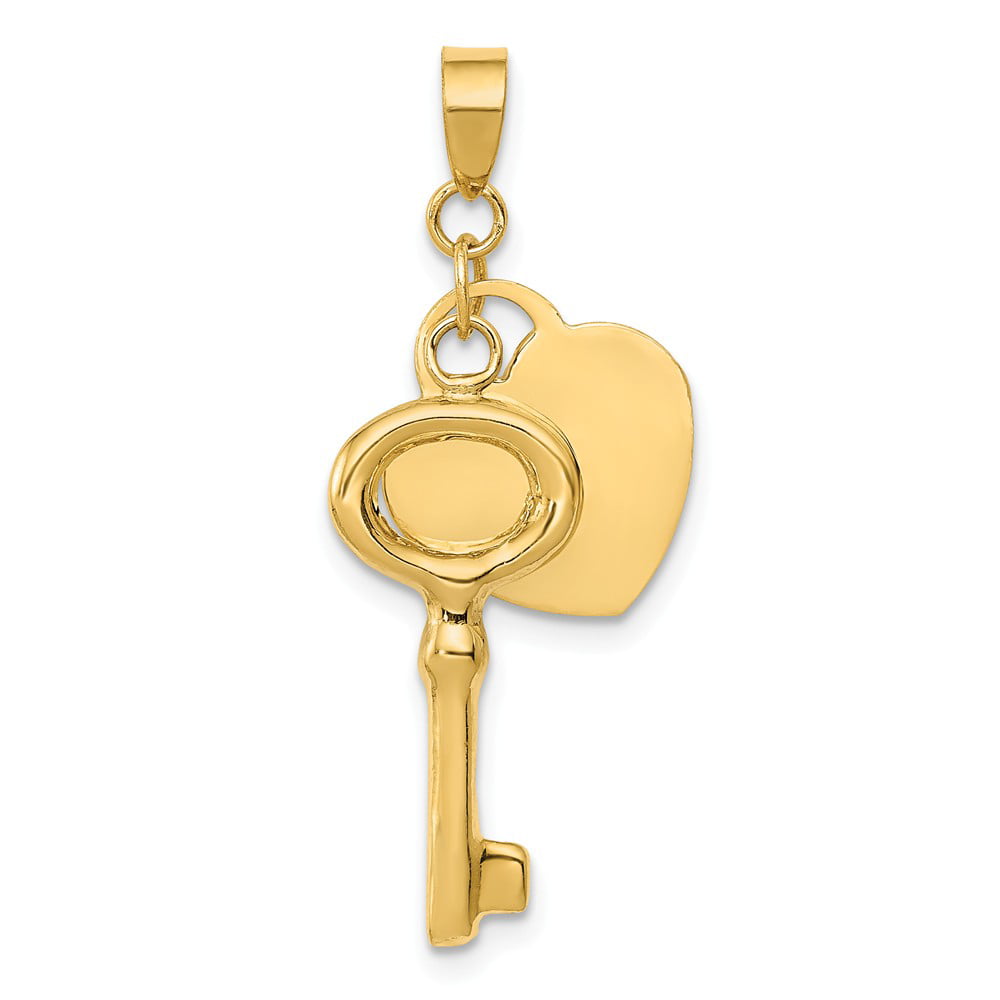 14K Gold Flat Heart with Puff Round Key Pendant