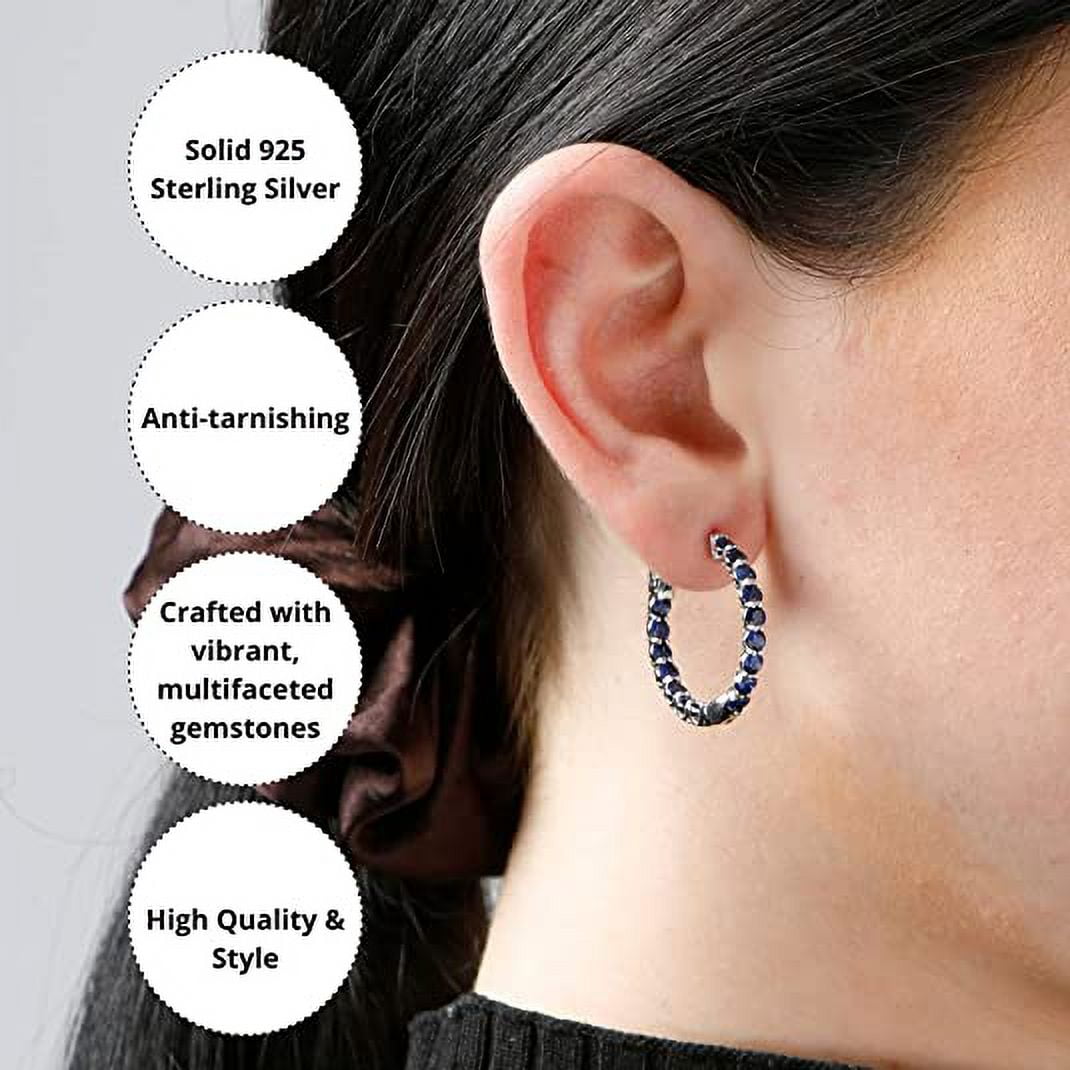 Purple Amethyst Inside Out Hoop Earrings for Women in 925 Sterling Silver 1 Inch Diameter and 3mm February Birthstone with Notched Post with Lock by MAX + STONE