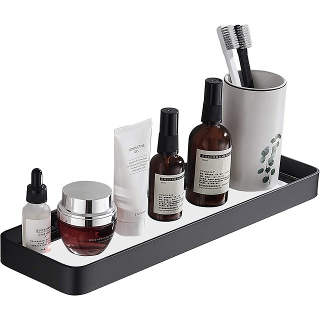 Estante de almacenamiento de espejo de vidrio cosmético para lavabo sin perforación