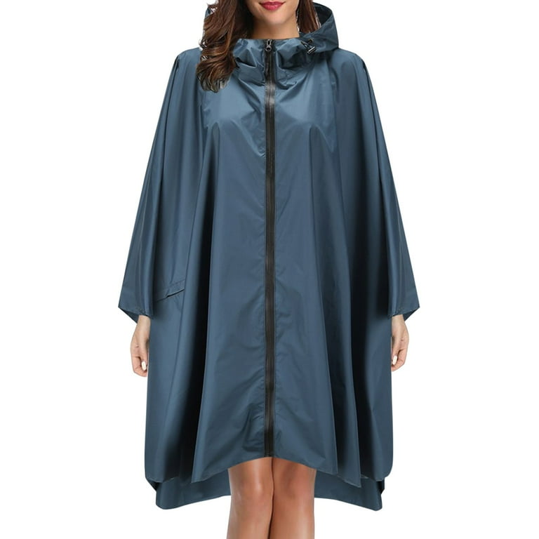 Labakihah Rain Coat Unisex Fashion Rain Jacket Coat Hooded Raincoat For Adults Teens With Pockets Blue