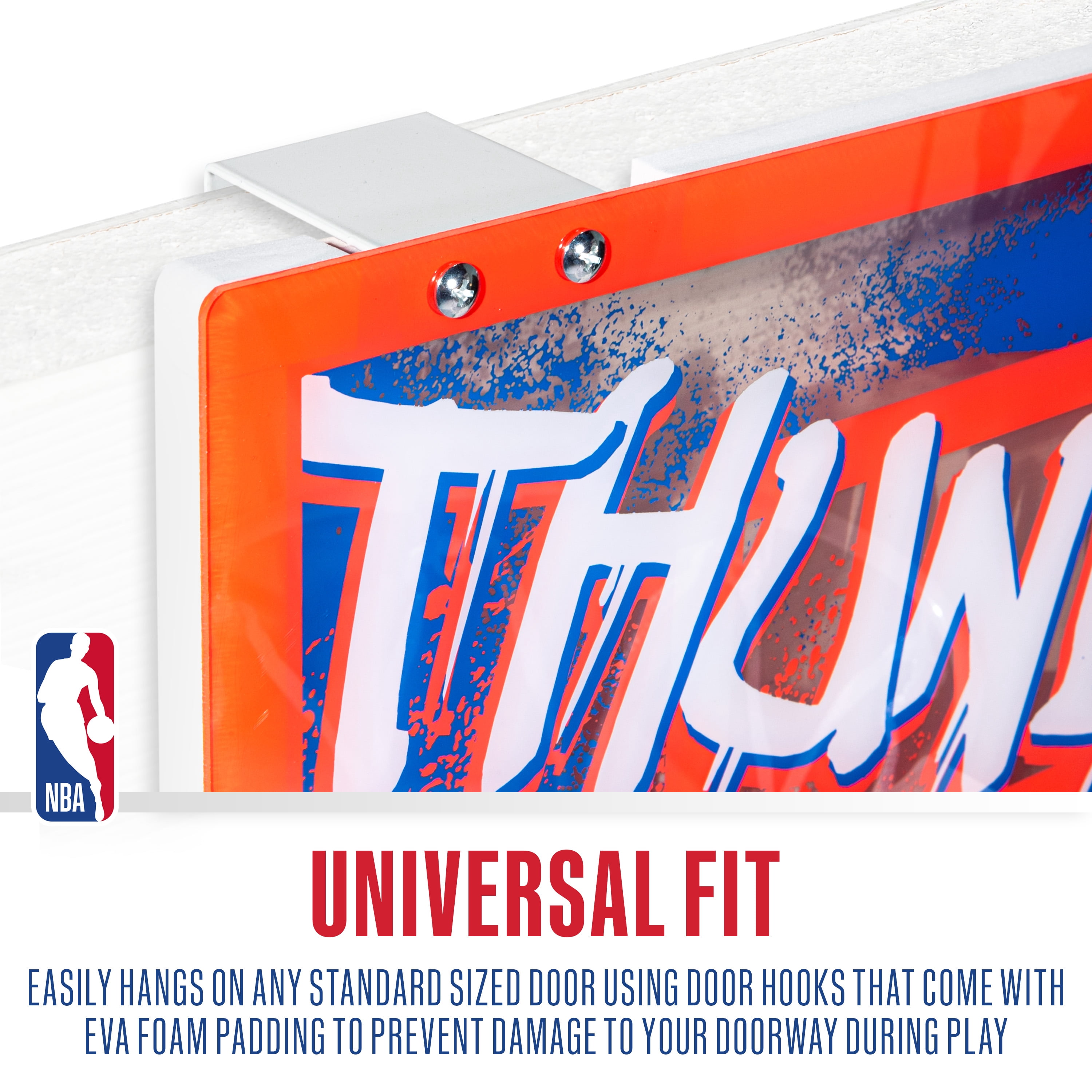 Franklin Sports NBA Oklahoma City Thunder Over the Door Basketball Hoop - Kids Indoor Basketball Hoop with Mini Basketball - NBA Fan Shop Mini Hoop for Bedroom + Office - Over the Door Mini Hoop Set