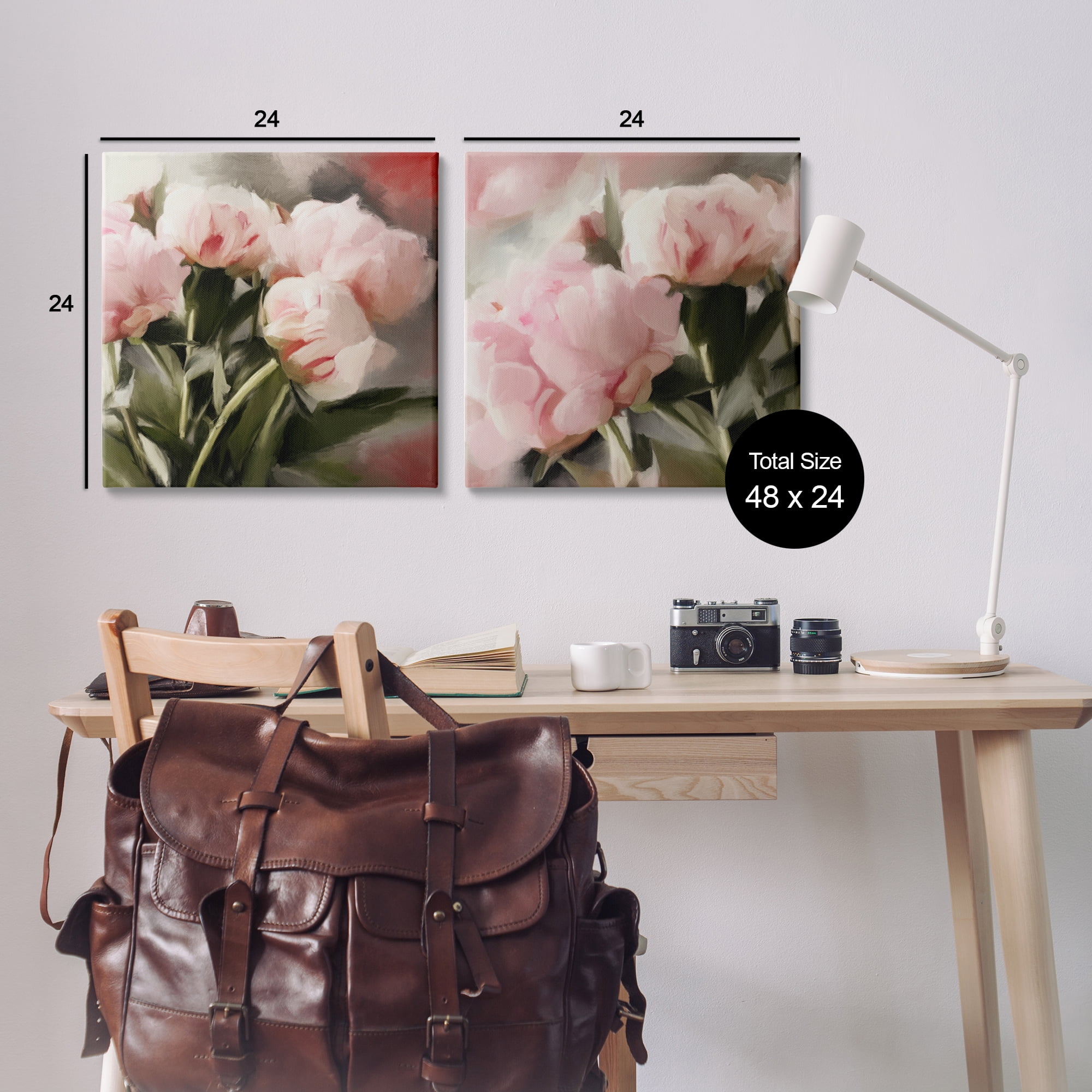 Stupell Industries Soft Pink Peony Arrangement Plants & Flowers Painting Wrapped Canvas Art Print Wall Art, 24 x 24, Set of 2