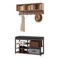thumbnail image 1 of KFFKFF Coat Rack with Shoe Bench, 3-in-1 Shoe Coat Rack Combo Set with Hooks and Bookshelf, Steel Frame Hall Tree Entrance Storage Organizer Holder for Entry, Rustic Brown, 1 of 9