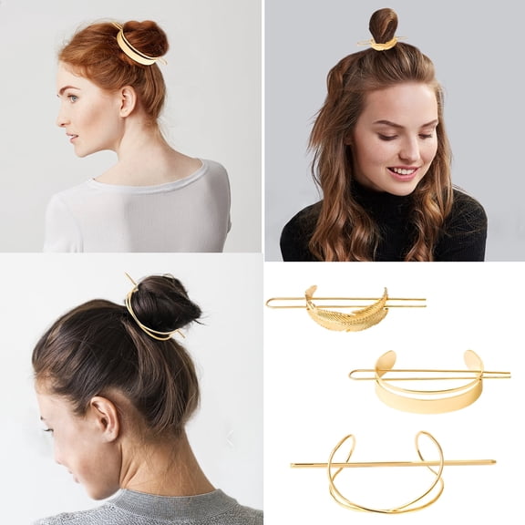 GROBRO7 Gold-Toned Metal Hair Clips Set 3 Count
