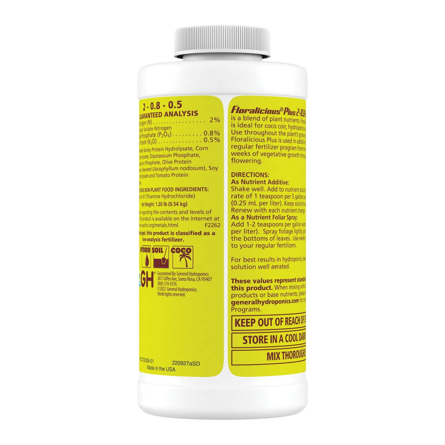 General Hydroponics Floralicious Plus, Vitality Plant Food, 2-0.8-0.5, 16.oz.