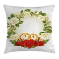 thumbnail image 1 of Wedding Decorations Throw Pillow Cushion Cover, Frame with White and Red Roses and Stylized Wedding Rings Romance, Decorative Square Accent Pillow Case, 20 X 20 Inches, White Green Red, by Ambesonne, 1 of 2