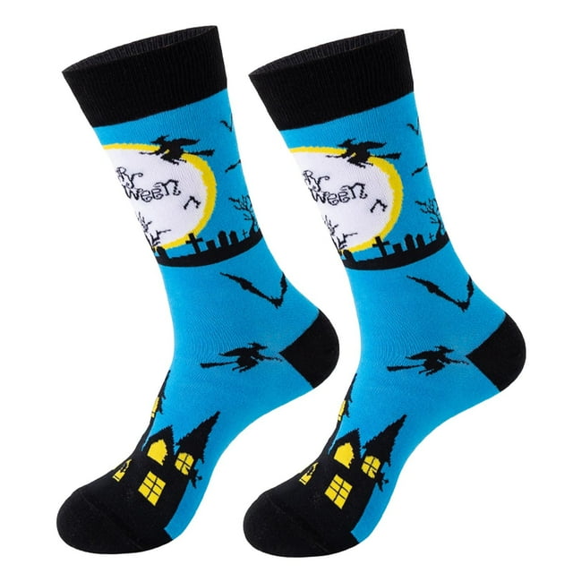 Blue Socks Halloween Socks for Women Girls Bats Print Colorful Pattern Novelty Cute