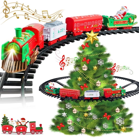 Set de tren navideño VATOS 2 en 1 con luz y sonido para niños