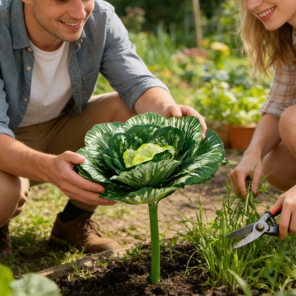 Realistic Artificial Cabbage Head with Variegated Green and Purple Leaves for Home Decor, Kitchen, Wedding Centerpieces, and Table Displays