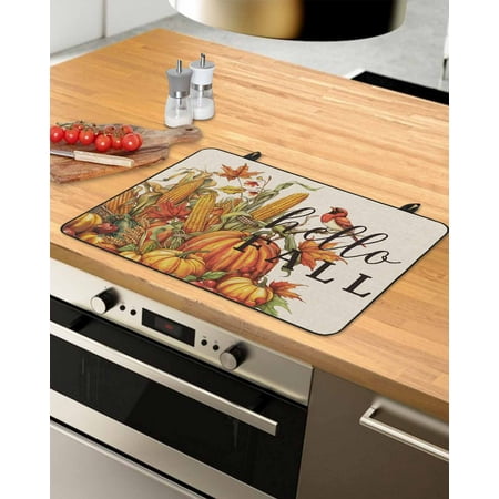 

Hello Fall Stove Top Covers for Electric Stove Heat Insulation Fireproof Glass Cooktop Cover Counter Top Glass Stove Cover for Prevent Scratches 24 x21 Orange Pumpkins Birds Rustic Thanksgiving